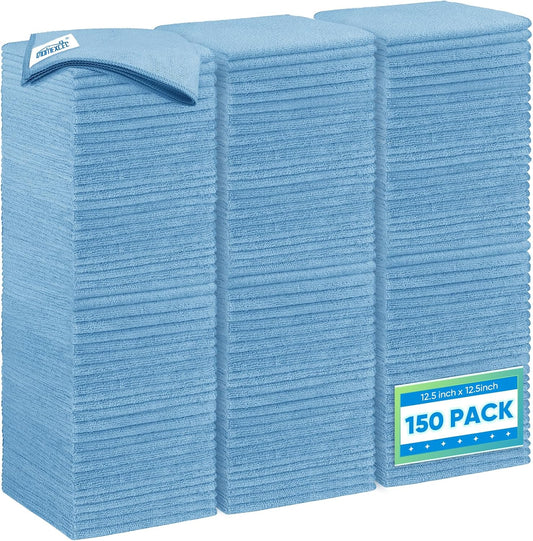 HOMEXCEL Blue Microfiber Cleaning Cloth 150 Pack, 12.5 x 12.5 inch Microfiber Towels for Cars, Ultra Absorbent Car Washing