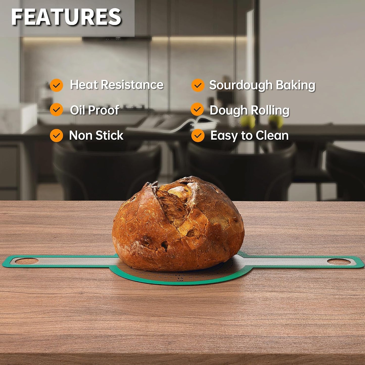 GUYGUYDREMAT Bread Sling for Dutch Oven – Heavy-Duty Reusable Silicone Baking Mat with Finger-Loop Handles, Non-Stick Sourdough Bread Liner, Fits 8–9 Inch Baskets (2-Pack, Modern Teal)