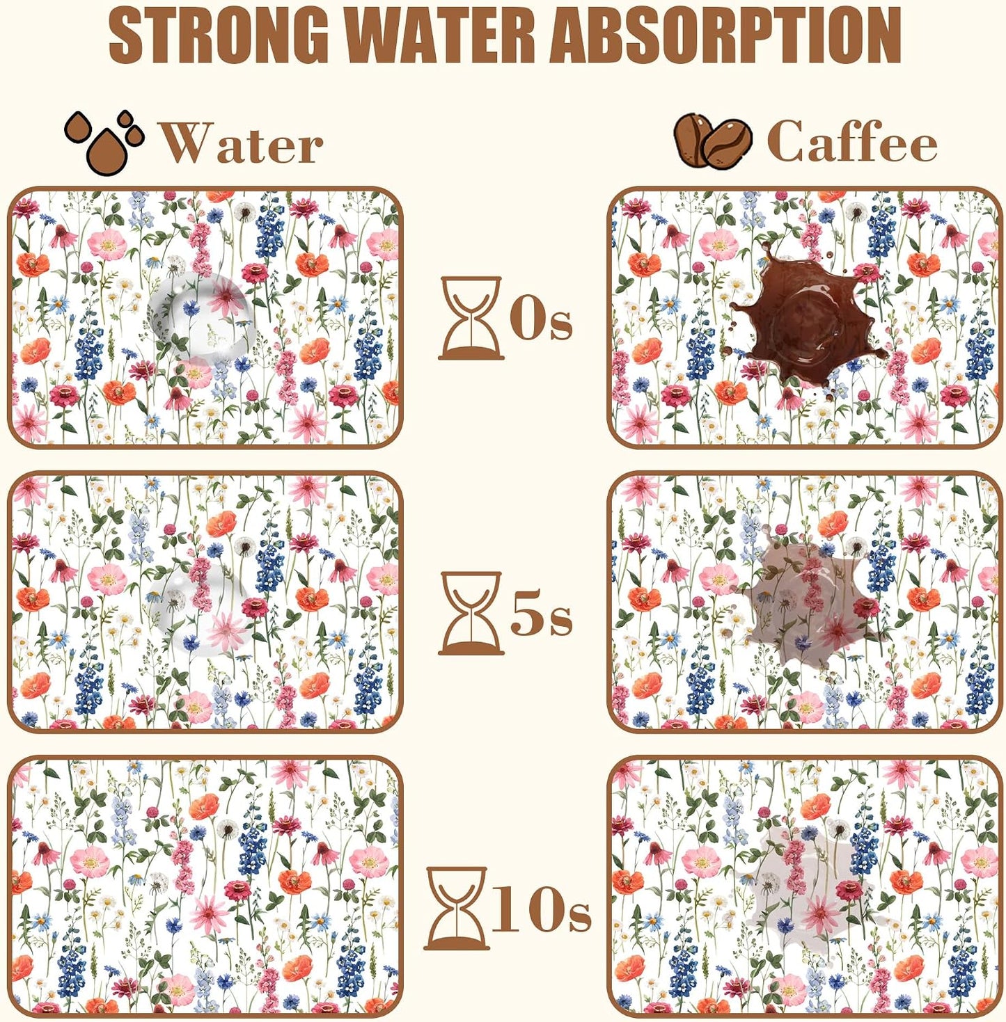 Watercolor Flowers Coffee Mat Absorbent Dish Drying Mat for Kitchen Counter Hide Stain Rubber Backed Coffee Bar Accessories Fit Under Espresso Machine Dish Rack 11.8 x 19.7 Inch