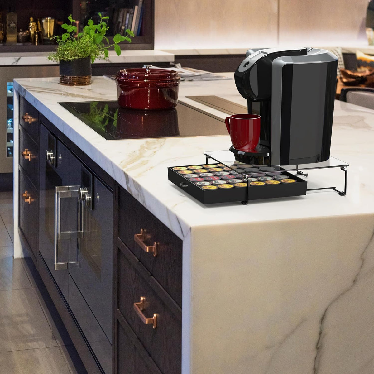 Deco Brothers Tempered Glass K-Cup Holder Drawer for 36 Coffee Pods, Black