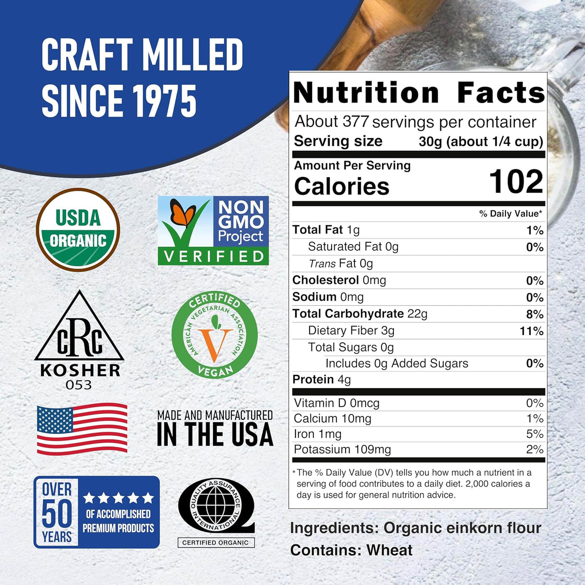 Great River Milling Organic Einkorn Flour, Ancient Grain, 25 lb | Organic Einkorn Flour for sourdough, sandwich loaves, rolls, pizza dough, muffins and rustic baking; hearty wheat flavor