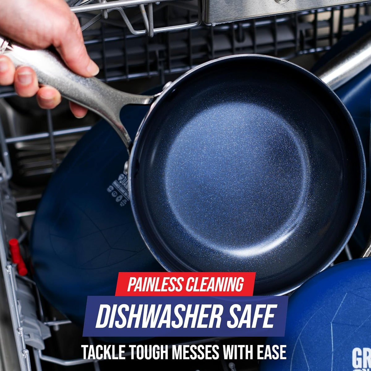 Blue Diamond Hard Anodized 8" 10" & 12" Diamond Infused Healthy Ceramic Nonstick Frying Pan Set, PFAS-Free, Stainless Steel Handle, Dishwasher & Oven Safe to 600F, Durable Cookware, Gray