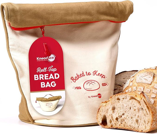 KNEADACE Reusable Bread Bags for Homemade Bread -Stylish Sourdough Bread Storage with Roll-Top Design, 100% Cotton &