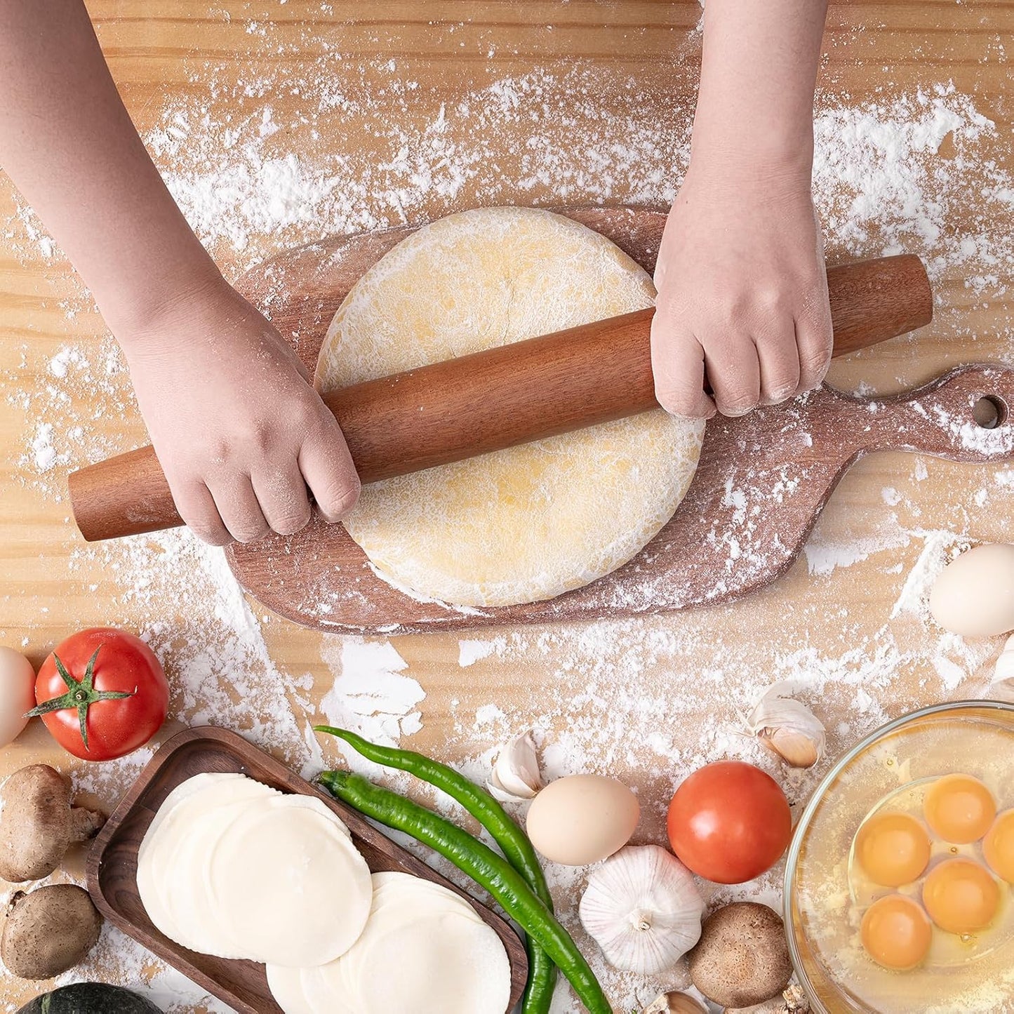 AISOSO French Rolling Pin, 15.75 Inches Wood Rolling Pins for Baking, Extra Long Classic Wooden Dough Roller for Fondant Pizza Pie Crust Cookie Pastry, Kitchen Baking Essentials, Brown