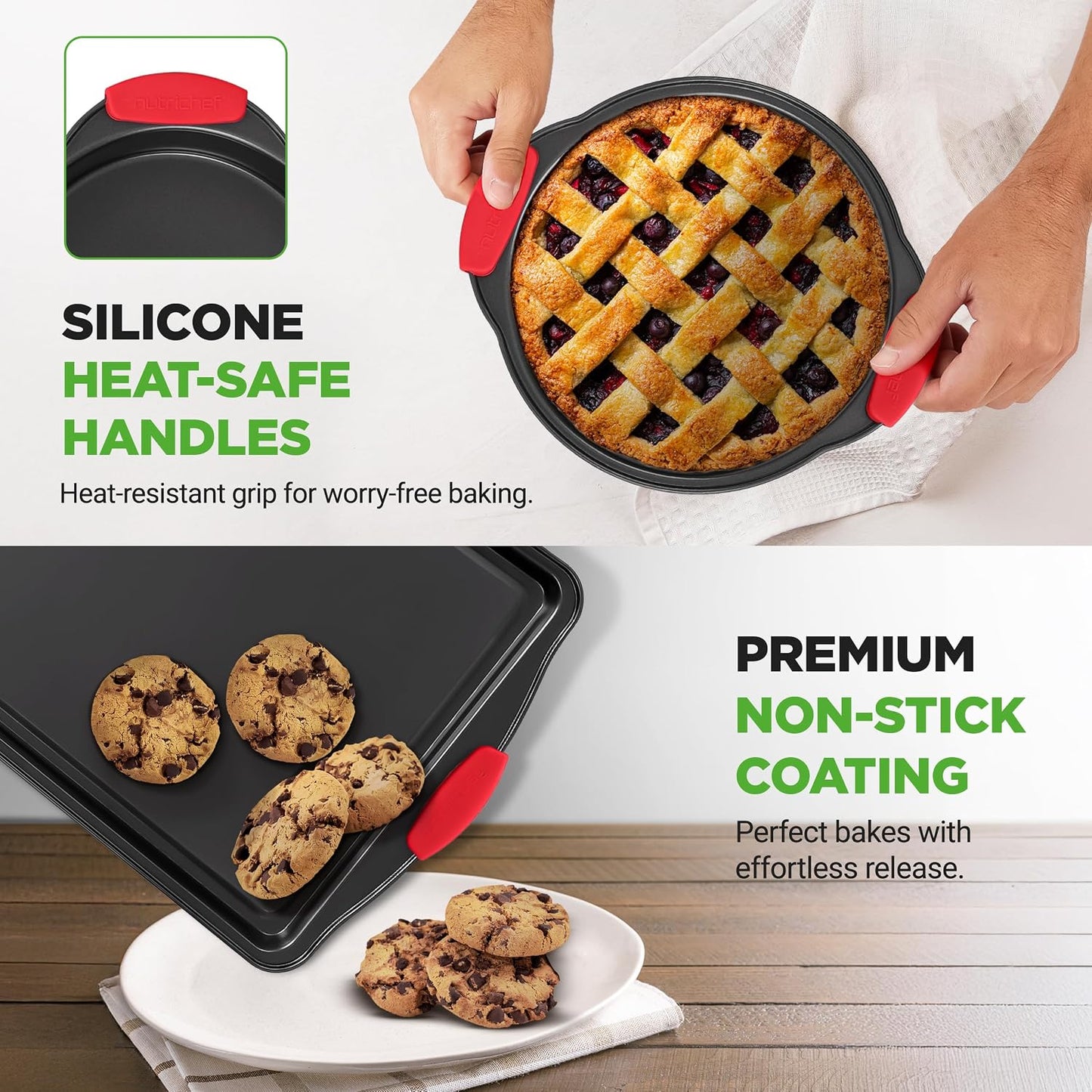 NutriChef Baking Pans Set - 6 Piece Bakeware with Nonstick Carbon Steel for Easy Release and Cleanup, Durable and Versatile Design, Includes Cookie Sheet, Loaf Pan, Muffin Tin &amp; More