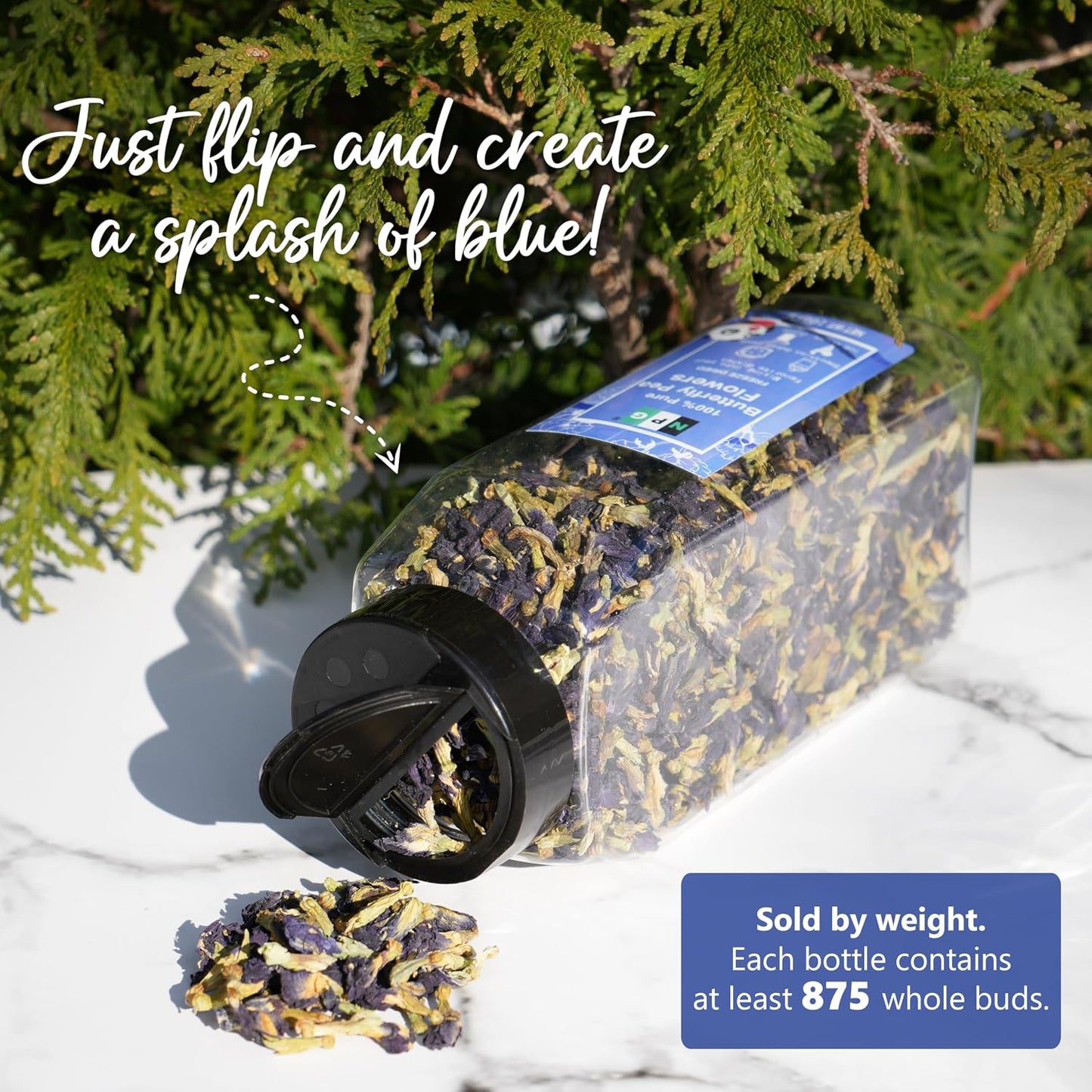 NPG Blue Butterfly Pea Flower Tea 2 oz, Whole Loose Flowers, Approx. 875 Ct