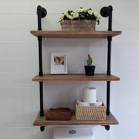 Industrial Pipe Shelving Bathroom Shelves Over Toilet 24 Inch,Rustic Wall Shelves,Industrial Floating Shelves for Wall Pipe