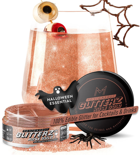 MONÉGASQUE Rose Gold Edible Glitter for Drinks 10g – Rose Gold Edible Glitter for Cakes – Halloween Chocolate, Cupcake,