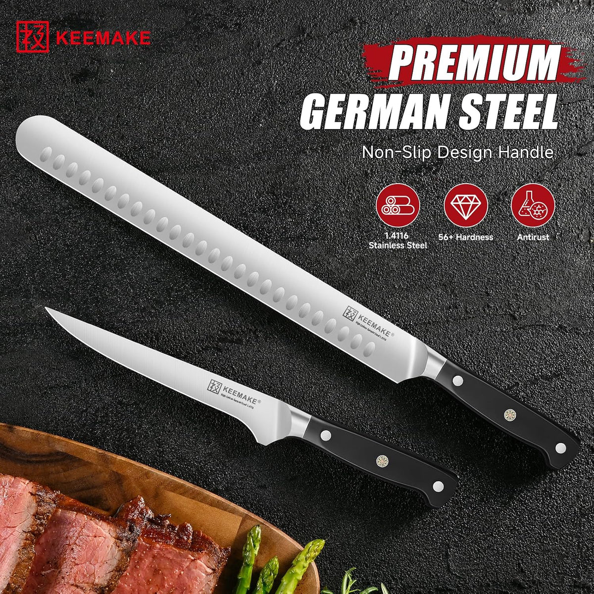 KEEMAKE Carving Knife Set, Brisket Slicing Knife &amp; Boning Knife For Meat