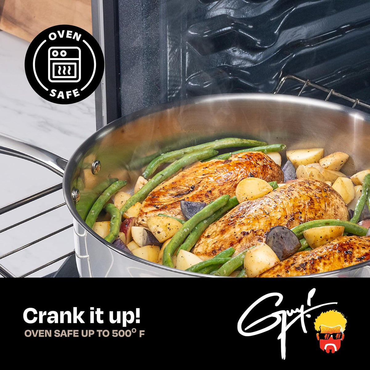 Guy Fieri's Flavortown 3.2-Quart Stainless Steel Sauce Pan with Tempered Glass Lid - Kitchen Cookware with Tri-Ply Base, Oven Safe to 500°F, Dishwasher Friendly, Works with Gas & Induction Cooktops
