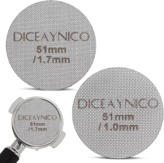 2PCS Espresso Puck Screen, Metal Coffee Filter, 1mm &amp; 1.7mm 51mm | 1.0mm &amp; 1.7mm, 150um 316 Stainless Steel, Reusable Barista Filter for 51mm Portafilter Basket