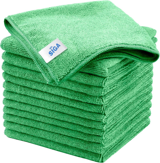 MR.SIGA Microfiber Cleaning Cloths, All-Purpose Microfiber Towels, Streak Free Cleaning Rags, Pack of 12, Green, Size 32 x