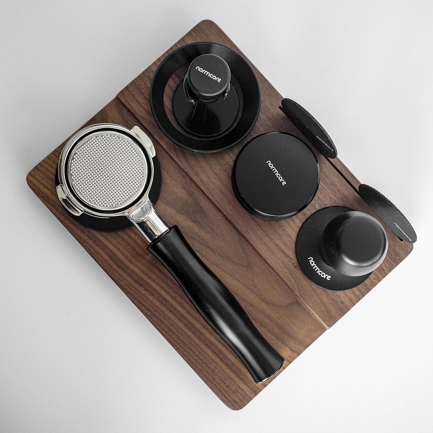 Normcore Tamping Station - Natural Walnut Espresso Tamping Mat - Wooden Tamping Mat for 51/54/58mm Portafilter, Tamper, Distributor, Puck Screen and Portafilter - Genuine American Walnut Wood