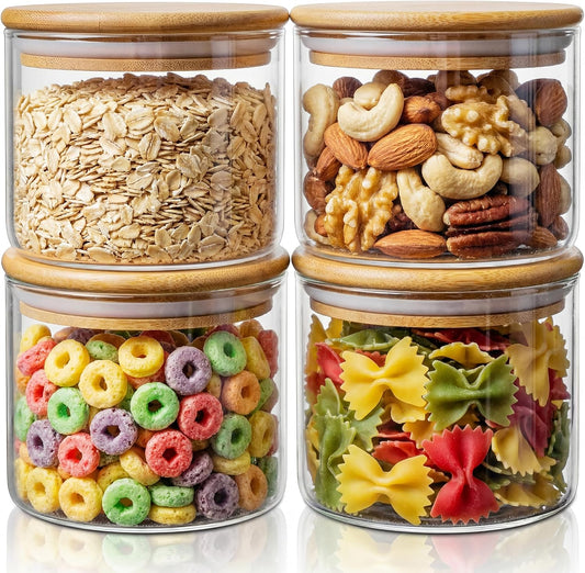 17 oz Glass Jars with Bamboo Lids, Airtight Food Storage Containers, 4 Pack