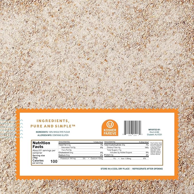 One in a Mill Whole Rye Flour 4LB |100% All-Natural Unbleached Pre-sifted Bread Flour for Baking Cakes, Pie Crusts & Artisan Doughs