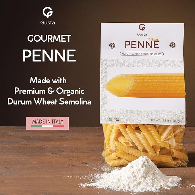 Gusta Penne Rigate Pasta - Premium Italian Pasta from Italy - Durum Wheat Semolina Organic "Al Dente" Pasta - Non-GMO & Gourmet Pasta - Family Owned Brand - 17.64oz / 500g (2 Pack)