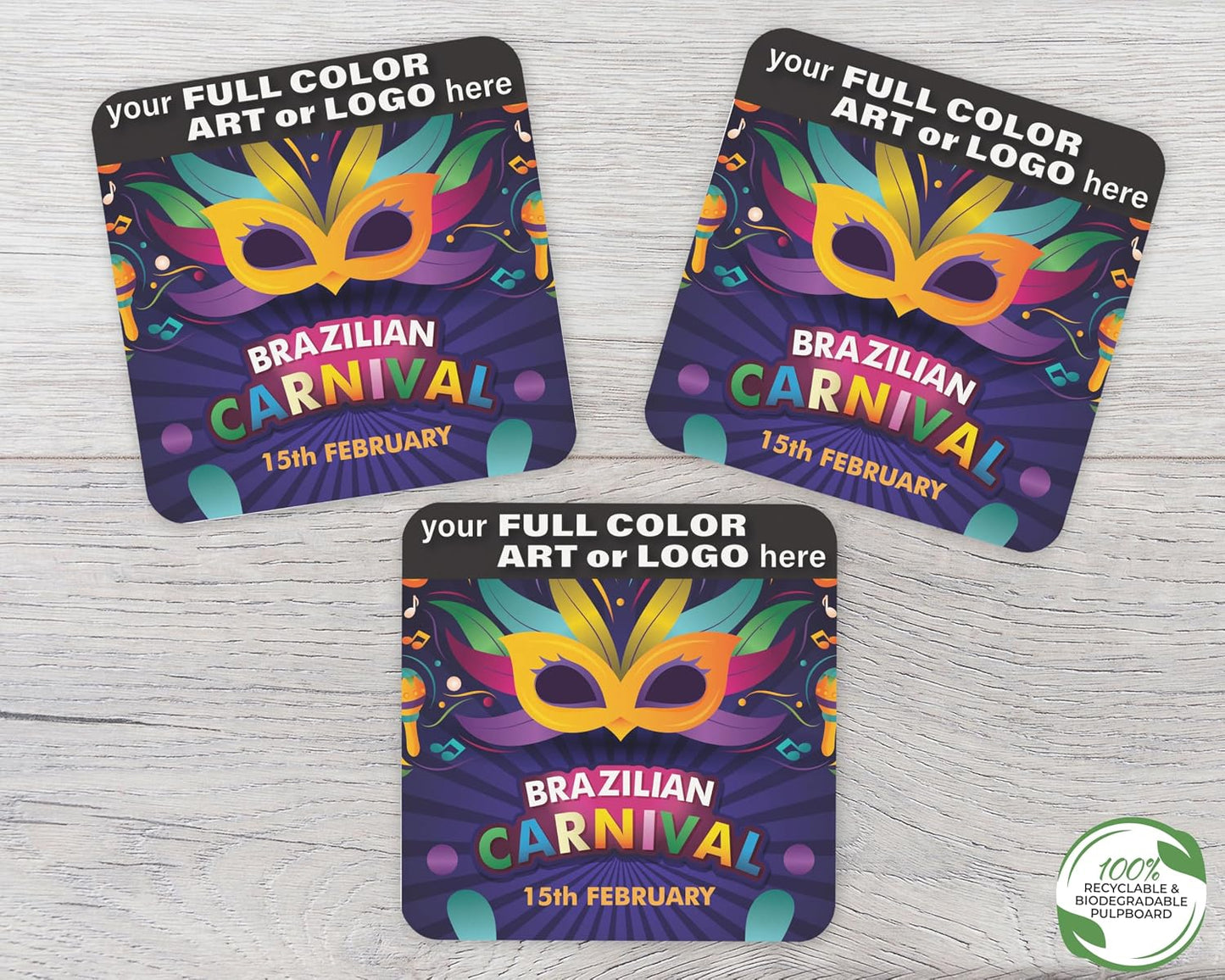 B.E. Green Custom Coasters - Pulpboard Personalized Coasters for Drinks - Full Color Print - Reusable &amp; Absorbent - Beverage Coaster - Promo Events &amp; Celebrations - Pack of 50 - Full Coverage, 4"x 4"