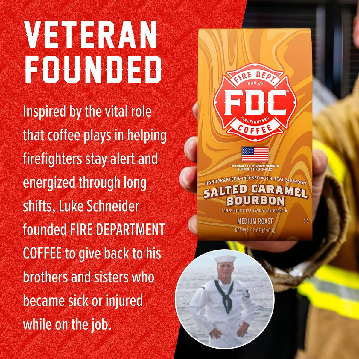 Fire Department Coffee Salted Caramel Bourbon Infused Coffee - 12 oz | Whole Bean Coffee - Gives Back to Firefighters - Medium Roast - Non-Alcoholic - Roasted in the USA - Veteran Owned