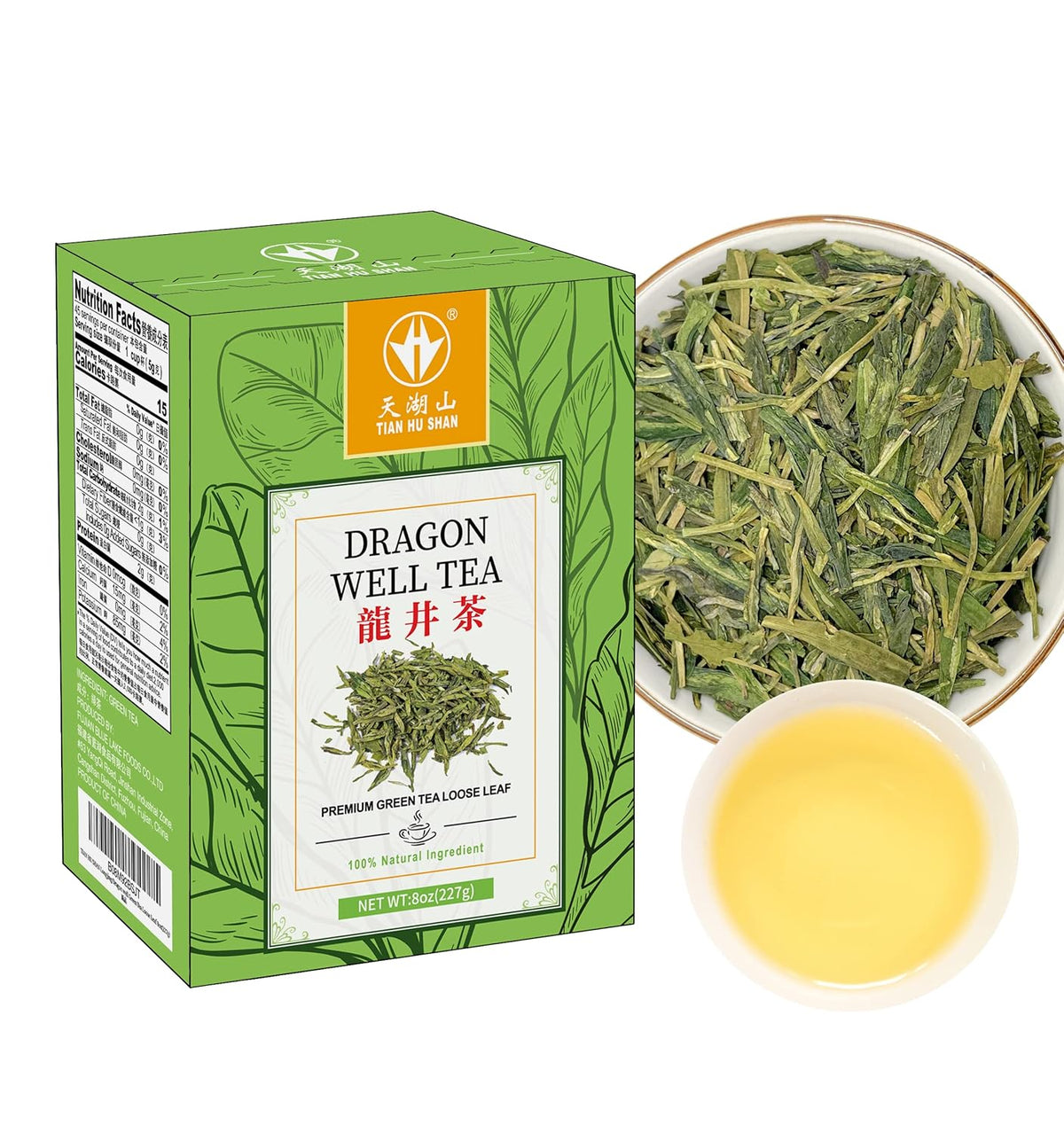 TIAN HU SHAN First Grade LongJing/Dragon Well Green Tea Loose Leaf 8oz | Chinese LongJing/Dragon Well Green Tea Loose Leaf