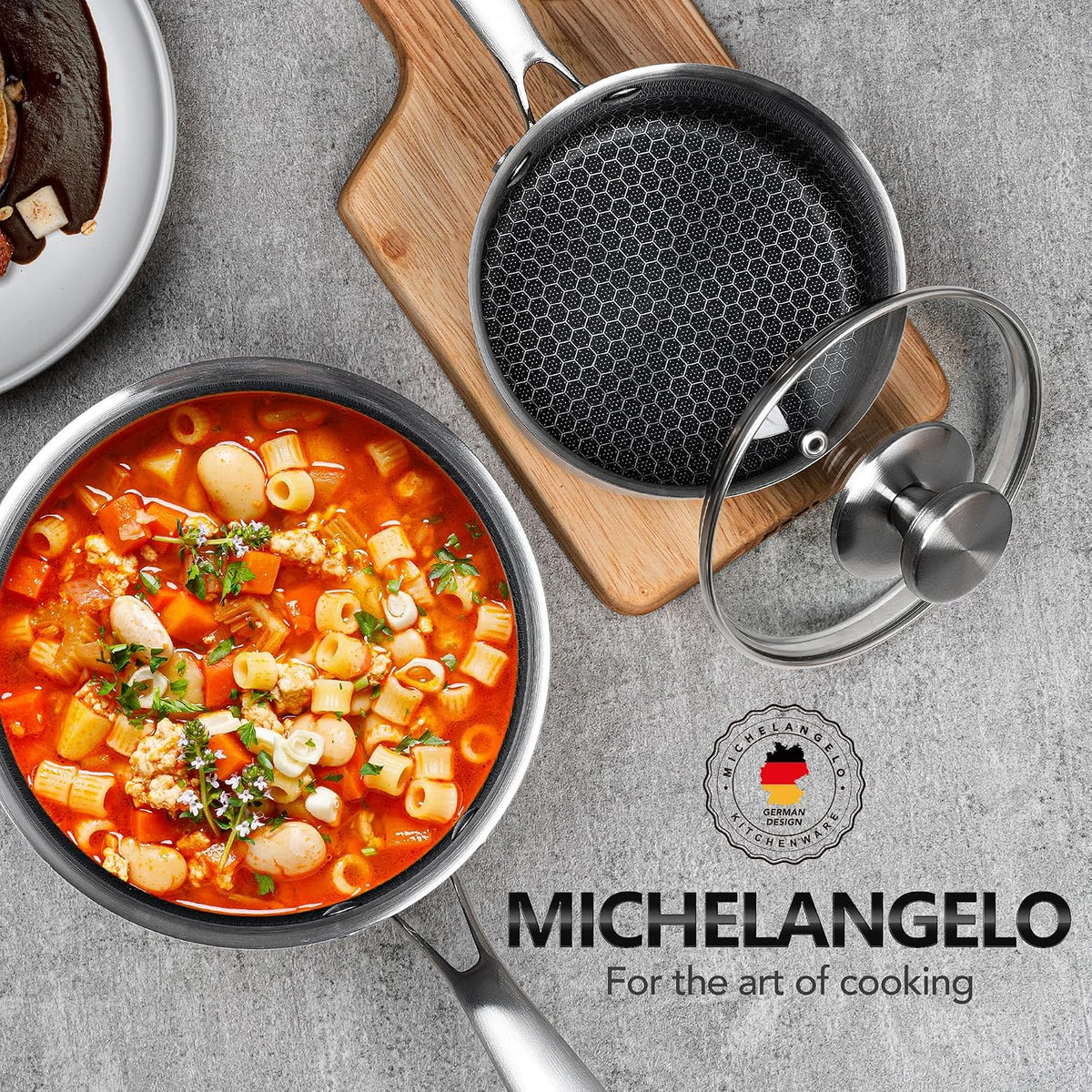 MICHELANGELO Stainless Steel Saucepan Set 1QT & 2QT & 3QT, Premium Triple Ply Sauce Pan with Lid, Sauce Pot with Honeycomb Interior - 6pcs