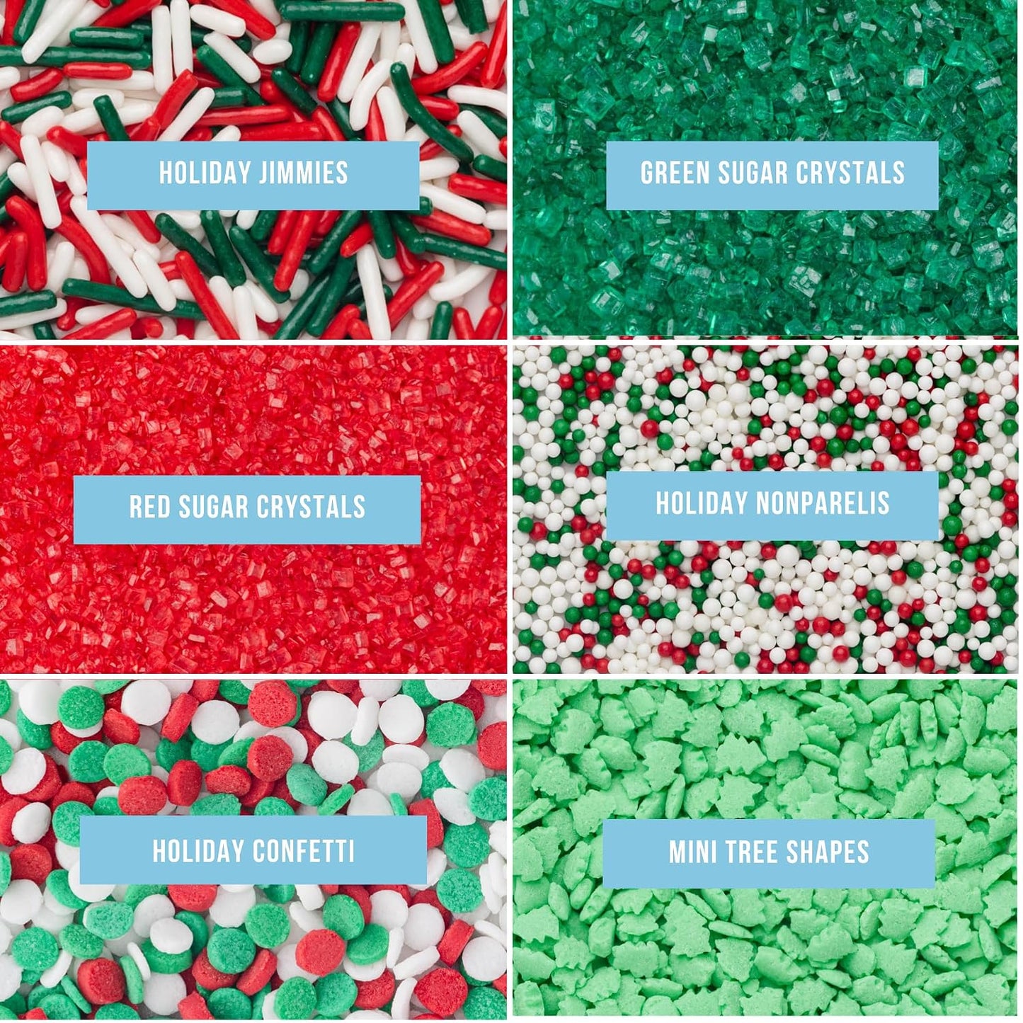 Sweets Indeed Christmas Sprinkles Mix – 6-Cell Holiday Assortment 6.45 oz | Edible Jimmies, Nonpareils &amp; Sugar Pearls for Decorating Christmas Cookies, Cupcakes, Cakes &amp; Holiday Desserts
