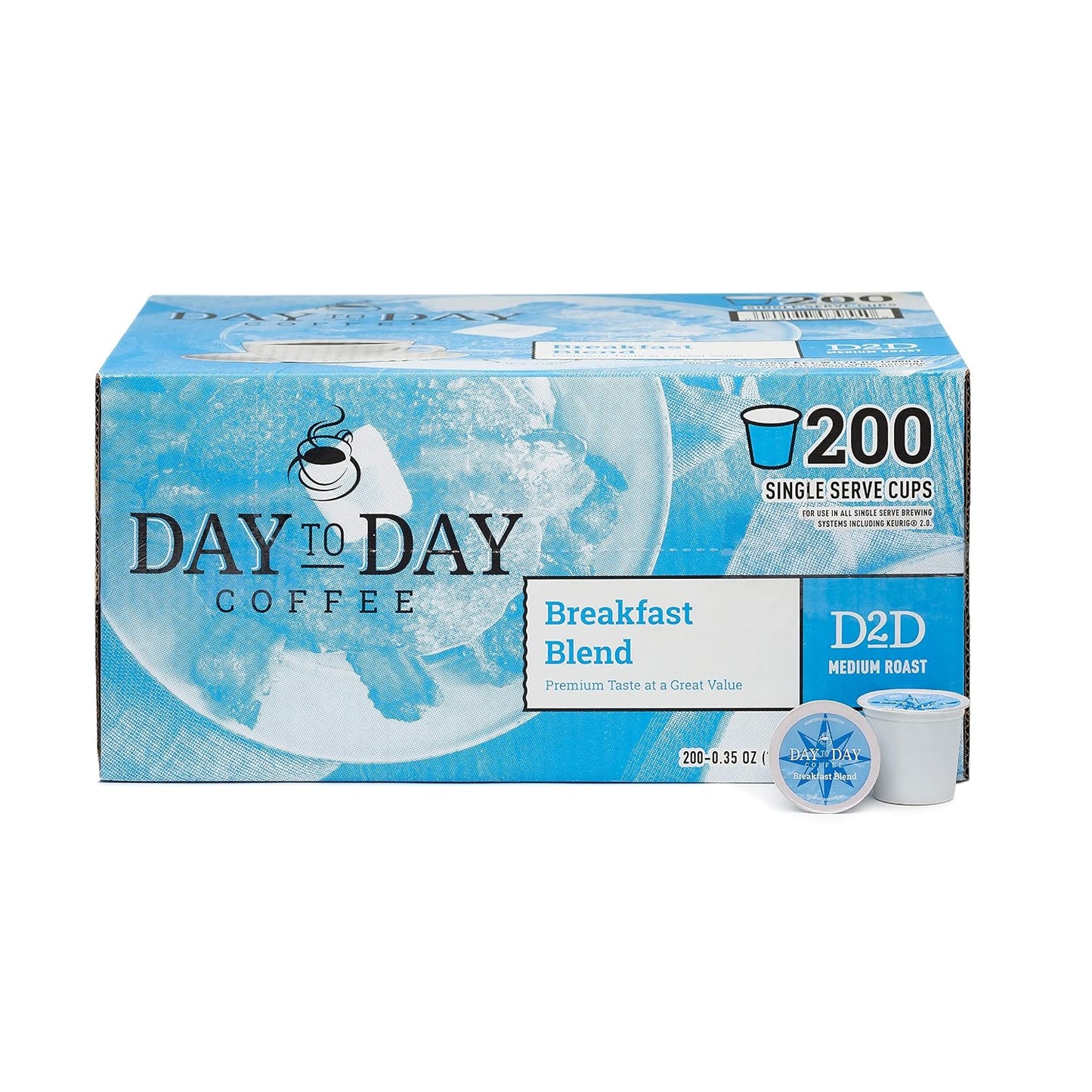 Day To Day Coffee Pods, Breakfast Blend Medium Roast, 200 Count Bulk | Keurig K-Cup compatible single serve pods. Bulk 200 count value pack for busy households, offices and breakrooms