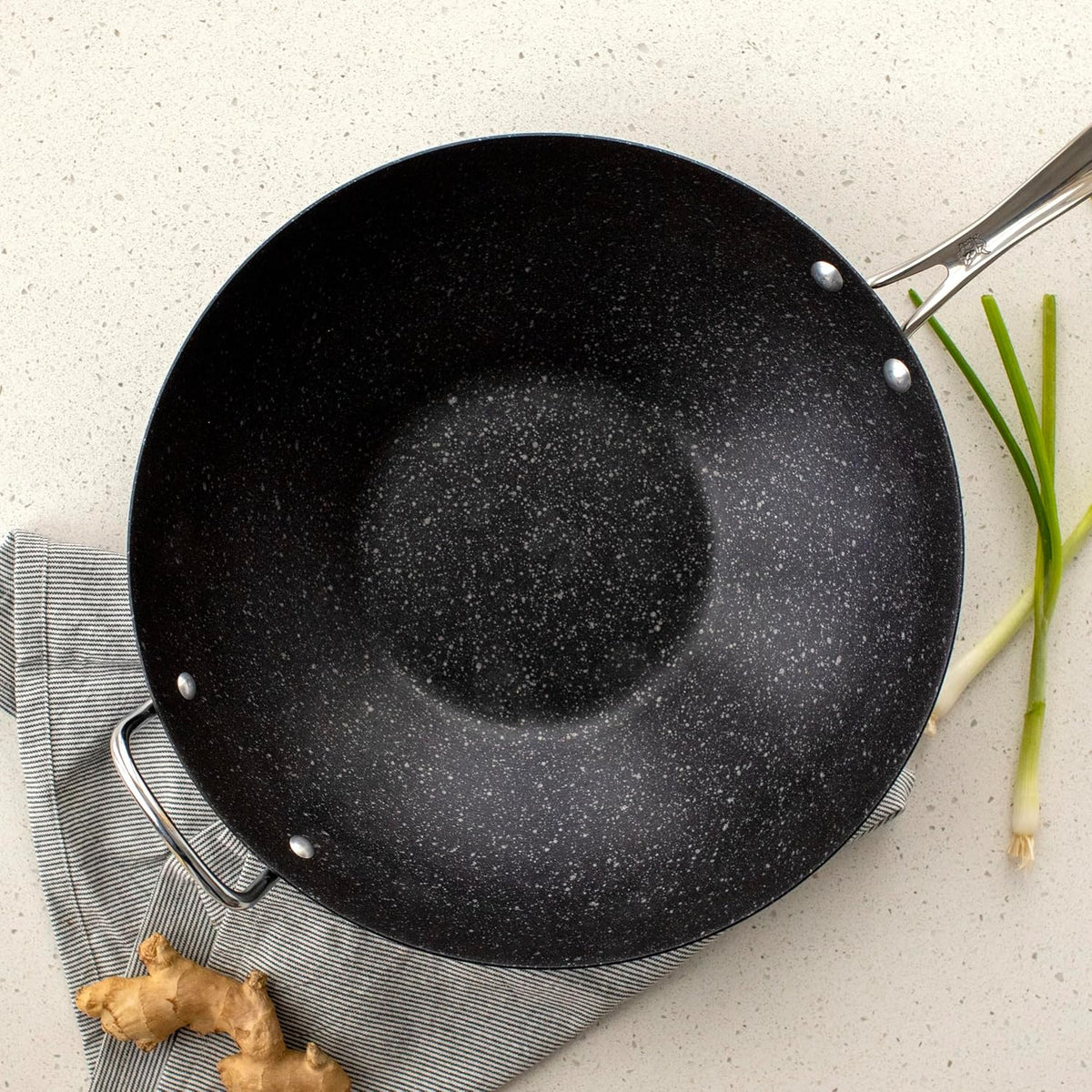 Nordic Ware Basalt Aluminized Steel Spun Wok, 14-Inch, Ceramic Coating