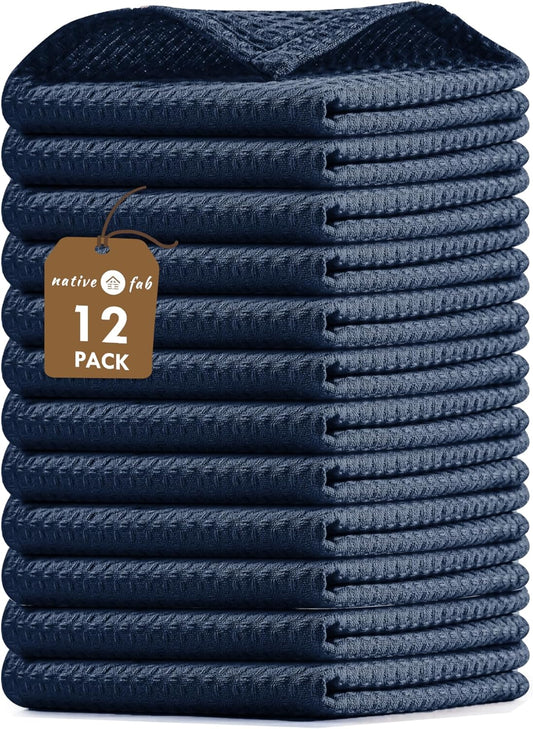 Native Fab 12 Pack Waffle Dish Cloths - 100% Cotton, Absorbent, Quick Drying, Reusable Towels for Cleaning, Cooking, Baking