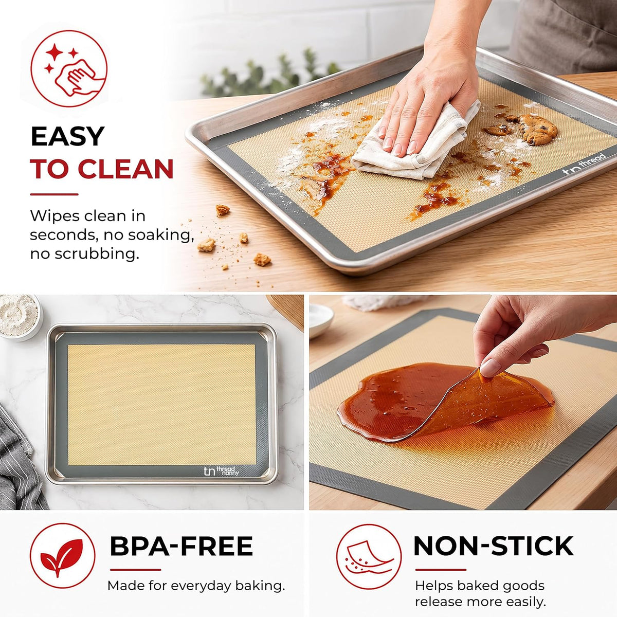 Silicone Baking Mats Half Sheet Non Stick for Oven Reusable 4 Pack - Thick Heavy Duty Silicone Baking Mat Cookie Sheet 1/2