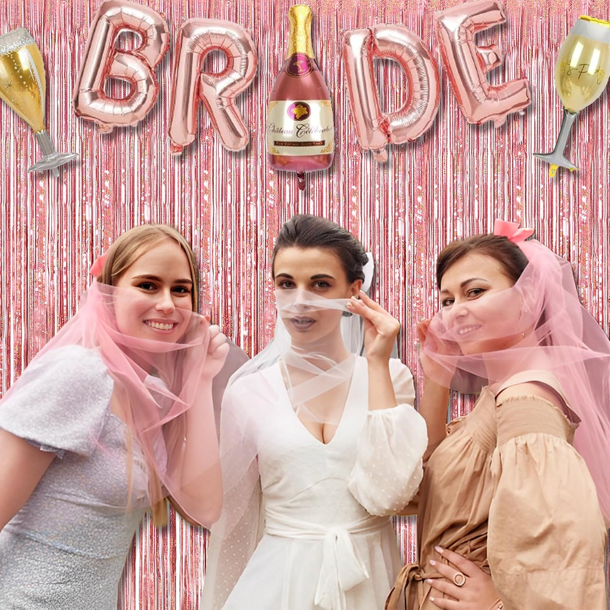 BRAVESHINE Tinsel Backdrop, Rose Gold Foil Fringe Curtains | 2 Pack | Party Streamers for 13th/16th/18th/21st/Girls/Birthday/Bachelorette/Engagement/Anniversary/Bridal Shower Party Decorations