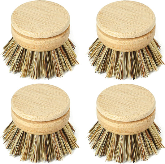 Jungle Culture Firm Bristle Replacement Brush Heads for Eco Dish Brushes • Wooden Kitchen Washing Up Brush Heads Pack of 4 •