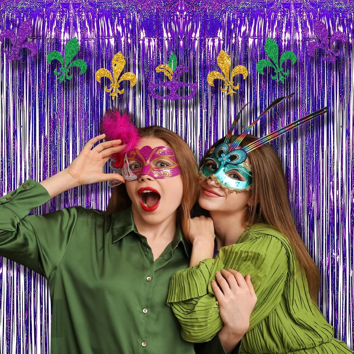 BRAVESHINE Purple Foil Fringe Curtains | Party Streamers Backdrop | 3.2x8.2ft Tinsel Curtain for Hunters/Girls/Birthday/Mermaid/Bachelorette/Anniversary/Engagement//Bridal Shower Decorations