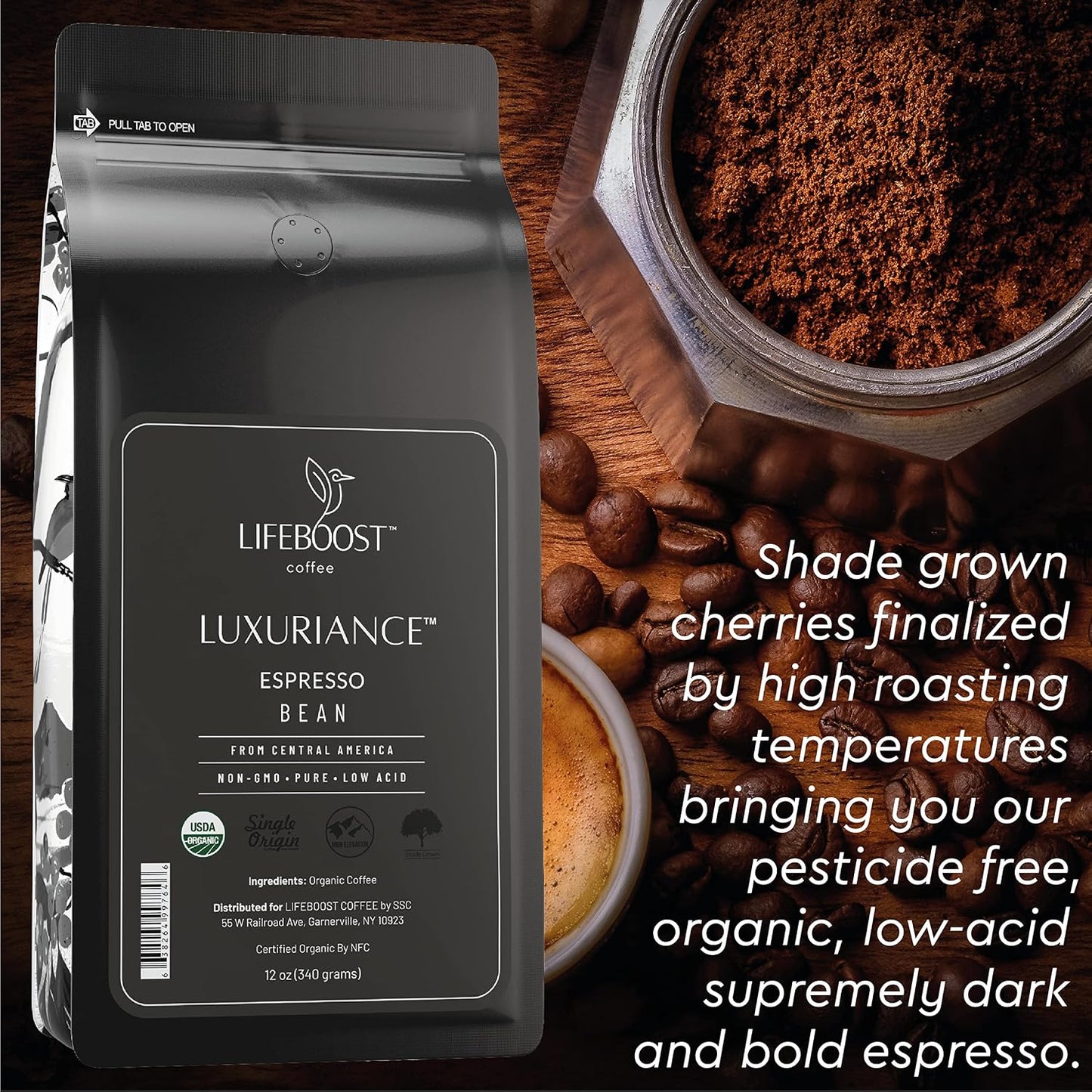Lifeboost Organic Espresso Whole Bean Coffee - Low Acid Espresso Coffee, Non-GMO, USDA Organic, Single Origin, Third-Party Tested for Mycotoxins &amp; Pesticides - 12 oz, Pack of 3