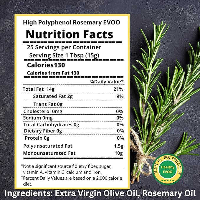 M.G. PAPPAS Rosemary Infused Olive Oil - High Polyphenol Rich Extra Virgin Olive Oil Unfiltered - Over 500mg/Kg - Cold Pressed Greek EVOO Award Winning - Rosemary Oil Cooking 12.7 Oz
