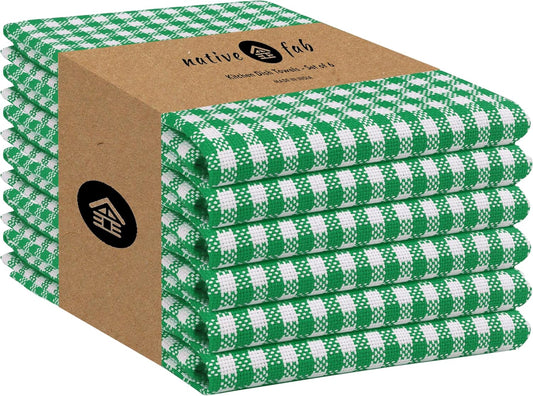 Native Fab 6 Pack Kitchen Towel with Hanging Loop 16x26 inches, Cotton Gingham Check Kitchen Towels for Drying Dishes, Soft