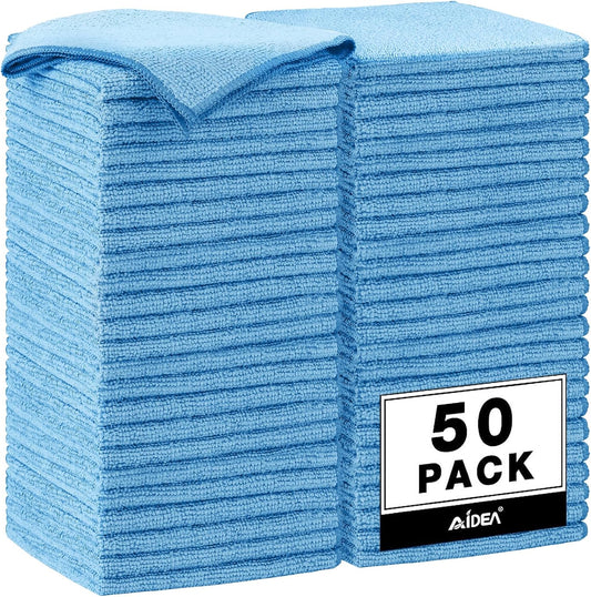 AIDEA Microfiber Cleaning Cloth, 50PK, Blue Shop Rags, Microfiber Towels for Cars, Dusting Cloth Lint Free Rags, Absorbent