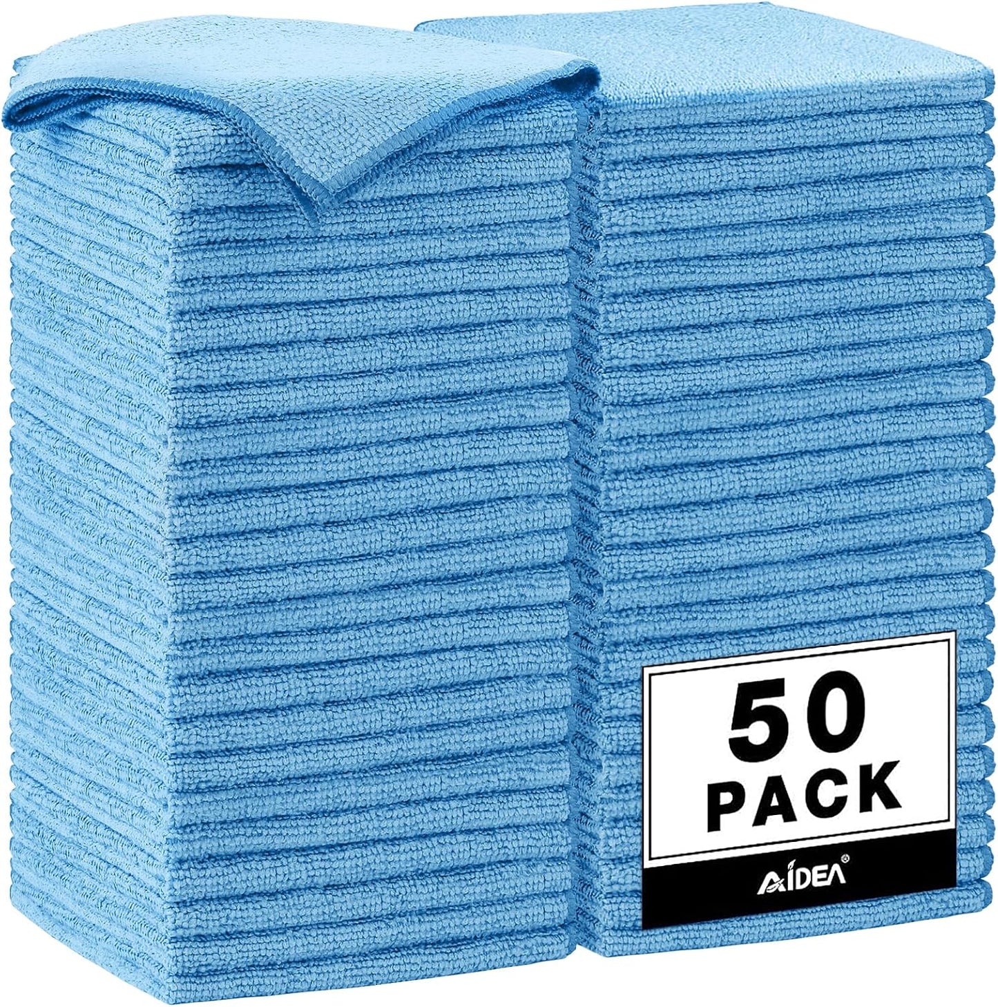 AIDEA Microfiber Cleaning Cloth Blue-50PK,Microfiber Towels for Cars 12×12"