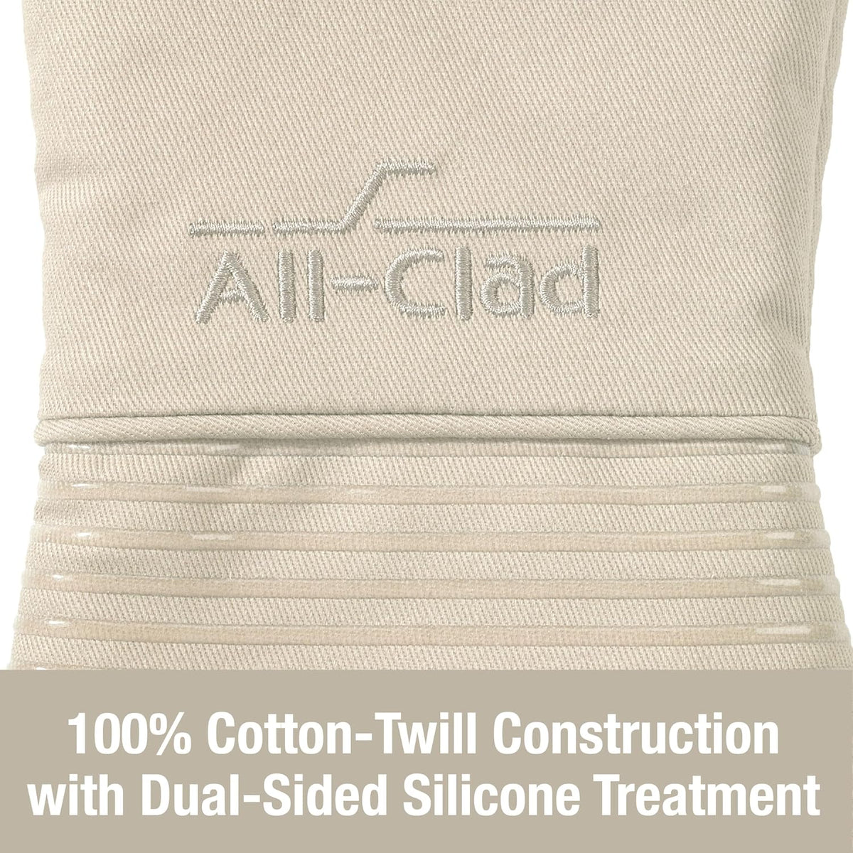 All-Clad Premium Silicone Oven Mitt: Heat Resistant to 500 Degrees - 100% Cotton & Silicone, 14"x7" Pot Holder for Kitchen and Barbeque, (1-Pack), Almond