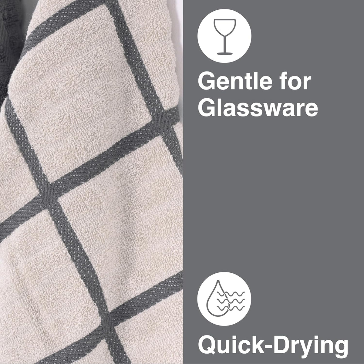All-Clad Checked Kitchen Towel: Highly Absorbent, Super Soft Long Lasting - 100% Cotton, 17"x30" Tea Towel for Cleaning & Drying Dishes, Pans, Glassware, or Countertops, (1-Pack), Pewter
