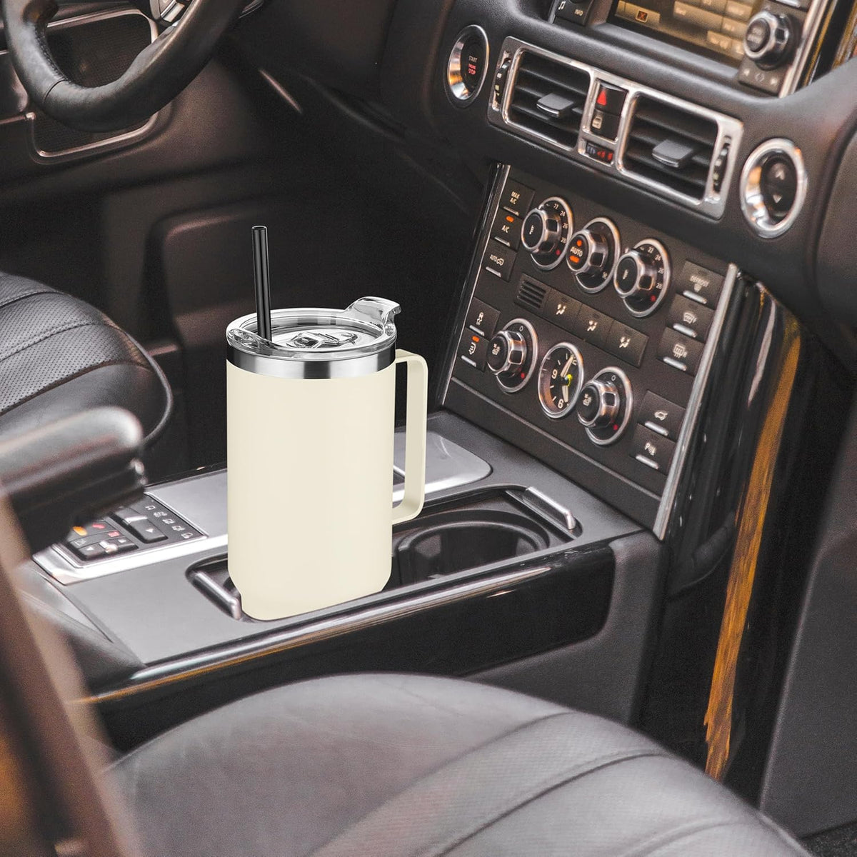 HASLE OUTFITTERS 40 oz Stainless Steel Tumbler with Handle, Vacuum Insulated Tumblers Bulk, Reusable Double Wall Travel Coffee Mug, Durable Powder Coated Water Bottle(Beige, 1)