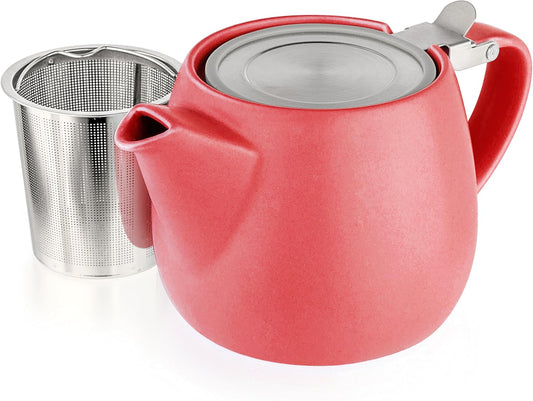 Tealyra - Pluto Porcelain Small Teapot Red - 18.2-ounce (1-2 cups) - Matte Finish - Stainless Steel Lid and Extra-Fine