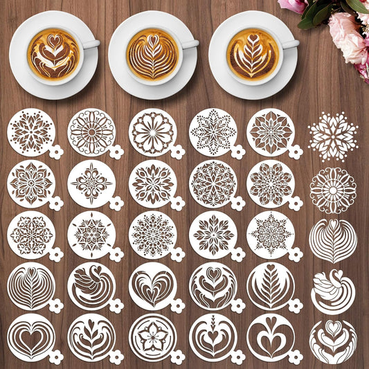 Mandala Cookie Coffee Stencils - 25 Pcs Mandala Latte Art Cookie Stencils for Coffee Cake Bread Decor, Reusable Bread