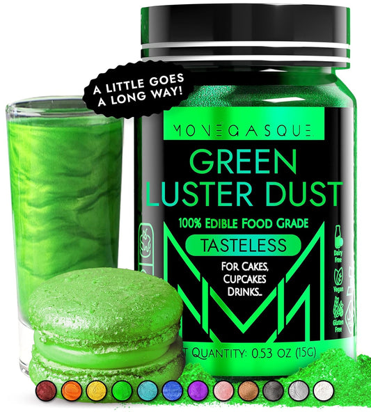 MONÉGASQUE Green Edible Glitter for Drinks 15g – Halloween Edible Glitter for Cakes & Cocktails – Luster Dust for Drinks &