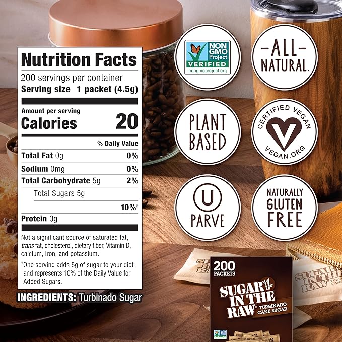 In the Raw Sugar and Stevia Sweetener Bundle – 200 Turbinado Sugar Packets + 200 Stevia Packets (2 Piece Set)