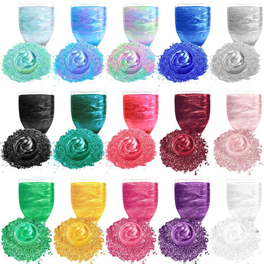 Edible Glitter - 15 Popular Colors Edible Glitter for Cocktails, Food Grade Luster Dust, Iridescent Shimmer Powder for Cake