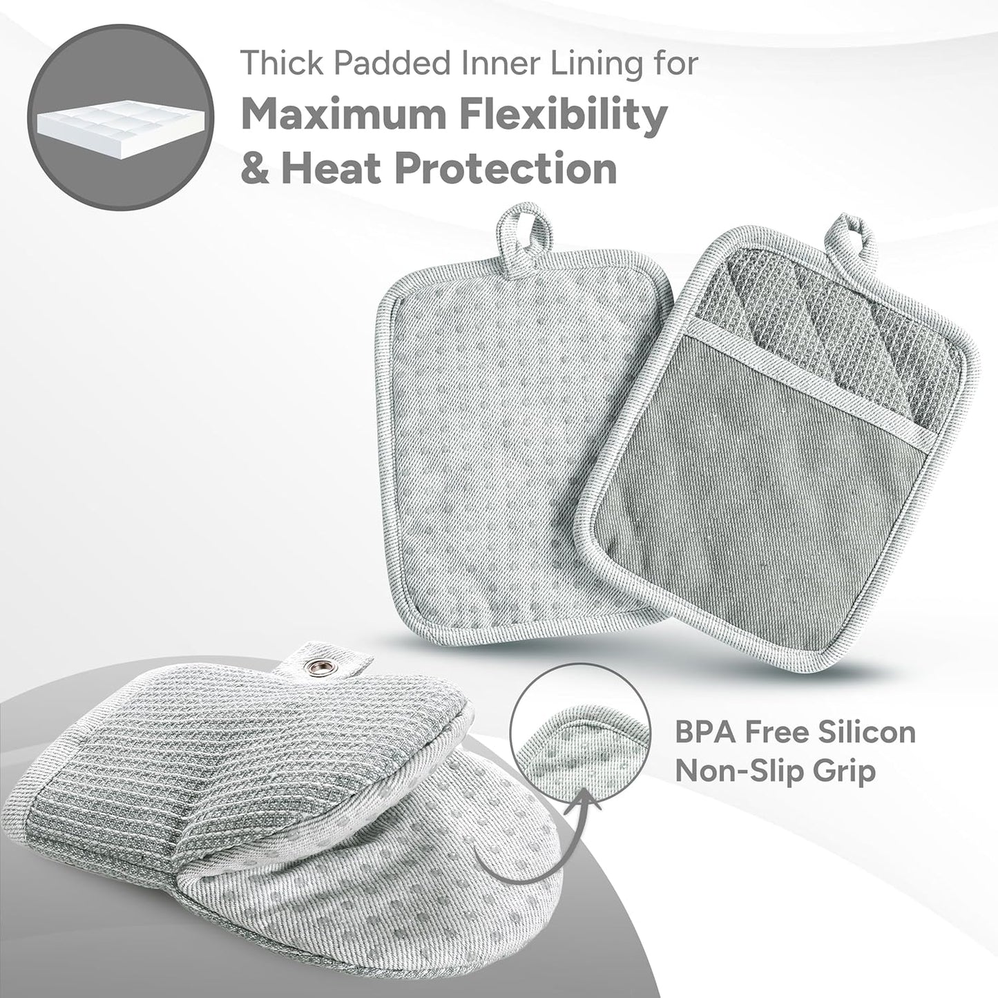 Casa Platino 8-Piece Mini Oven Mitt & Pot Holder Set – 500°F Heat Resistant with Silicone Grip, Includes 2 Kitchen Towels &