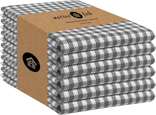 Native Fab Gingham Kitchen Towels 6 Pack, 100% Cotton 16x26 Inch, Absorbent & Washable Tea Towels, Soft Dish Cloths with