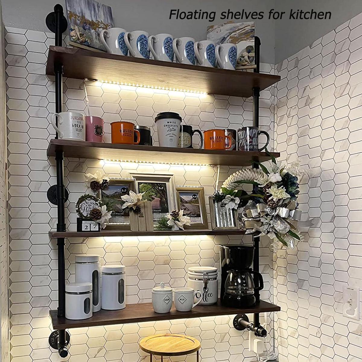 ROGMARS Industrial Pipe Wall Shelves with Real Wood Plank 36 Inches
