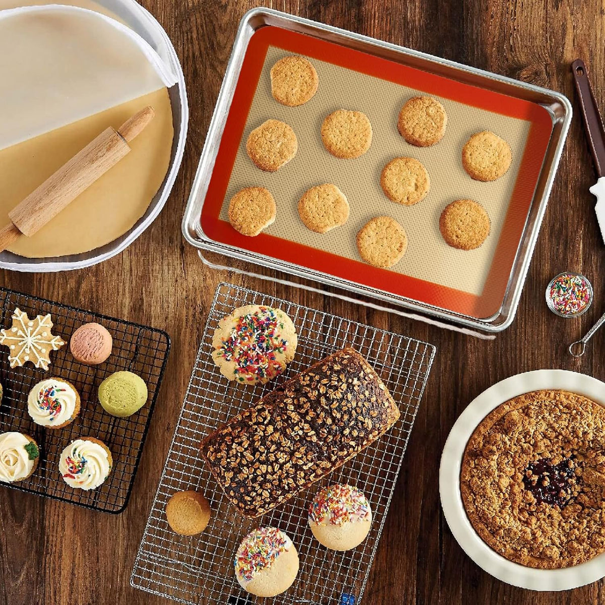 AMYONE Quarter Sheet Silicone Baking Mat, 2 Pcs Non-Stick Silicone Baking Mats Cookie Sheet for 9x13 Baking Pan, Reusable Baking Sheet Liners Compatible with Nordic Ware Naturals Quarter Sheet