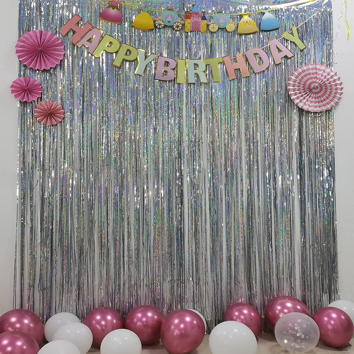 BRAVESHINE Silver Streamers Party Fringe Backdrop Christmas Decorations | 3.2x8.2ft Tinsel Foil Curtain for Birthday/Disco/Bachelorette/Anniversary/Engagement/Bridal Shower/Dance Ball/Snowflake Decor